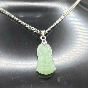 Green Buddha Pendant Necklace | Faux Jade Look
